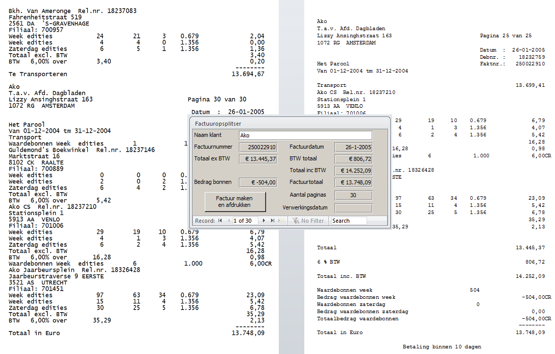Gigantische verzamelfactuur opsplitsen in correcte individuele facturen