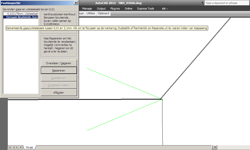 Kanthoutscan - foutinspectie van gaps / uitsteeksels in de tekening