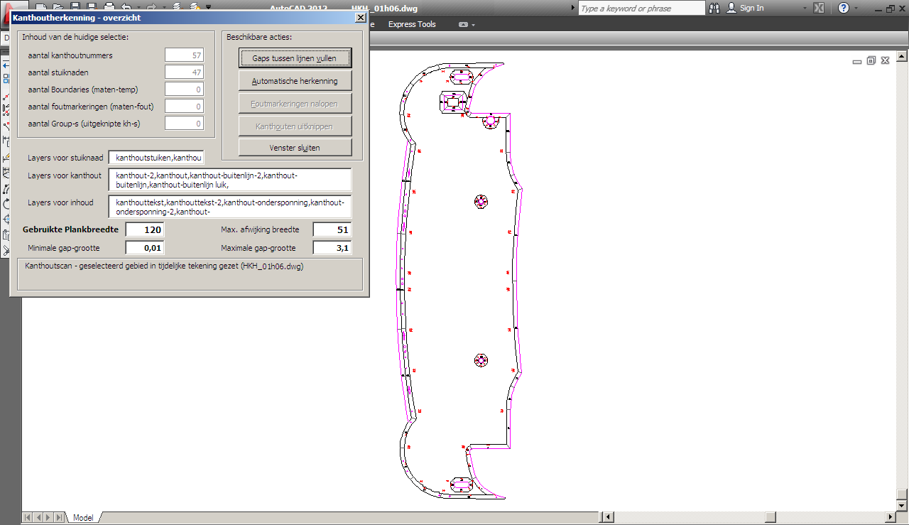 Kanthoutscan - bedieningspaneel bij aanvang