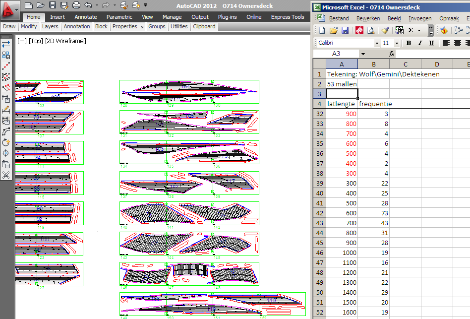 Latmaten geëxporteerd naar Excel