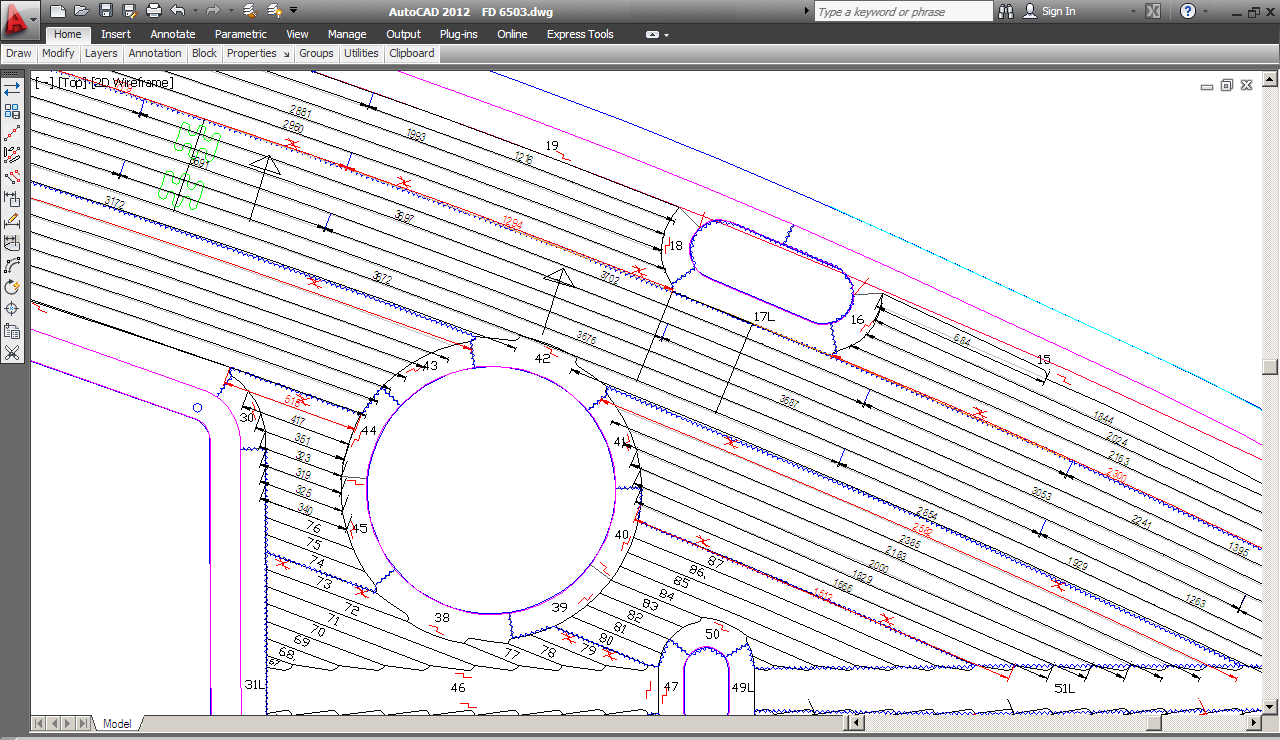 Maten maken (AutoCAD dimension-objecten) in een grote tekening van een scheepsdek