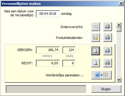 Verzamellijst van te produceren gebogen leuningen